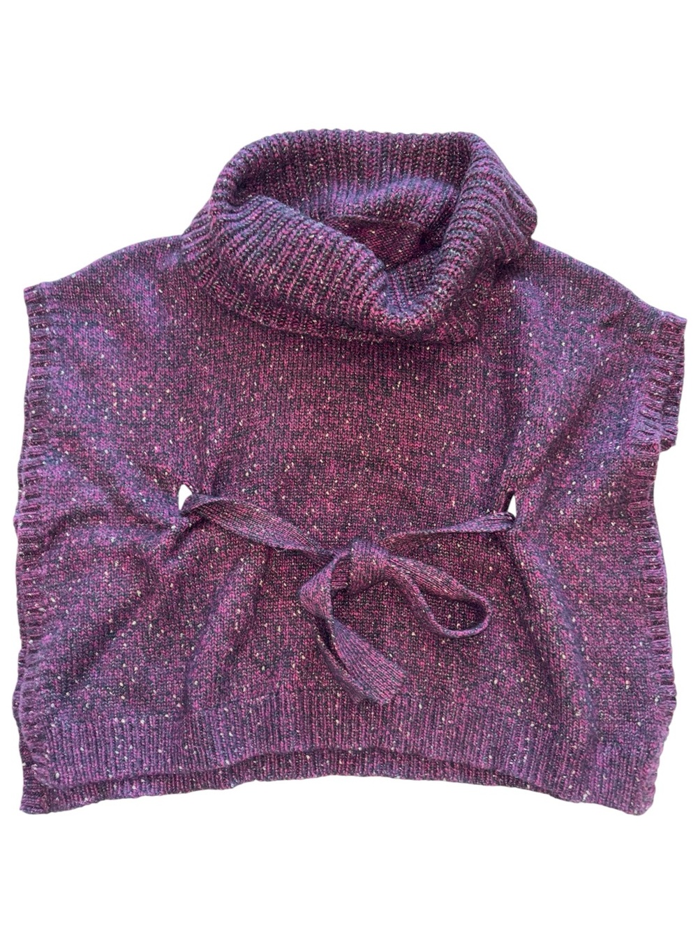 White House Black Market Burgundy/Silver Turtleneck Sweater Poncho with Tie Smal